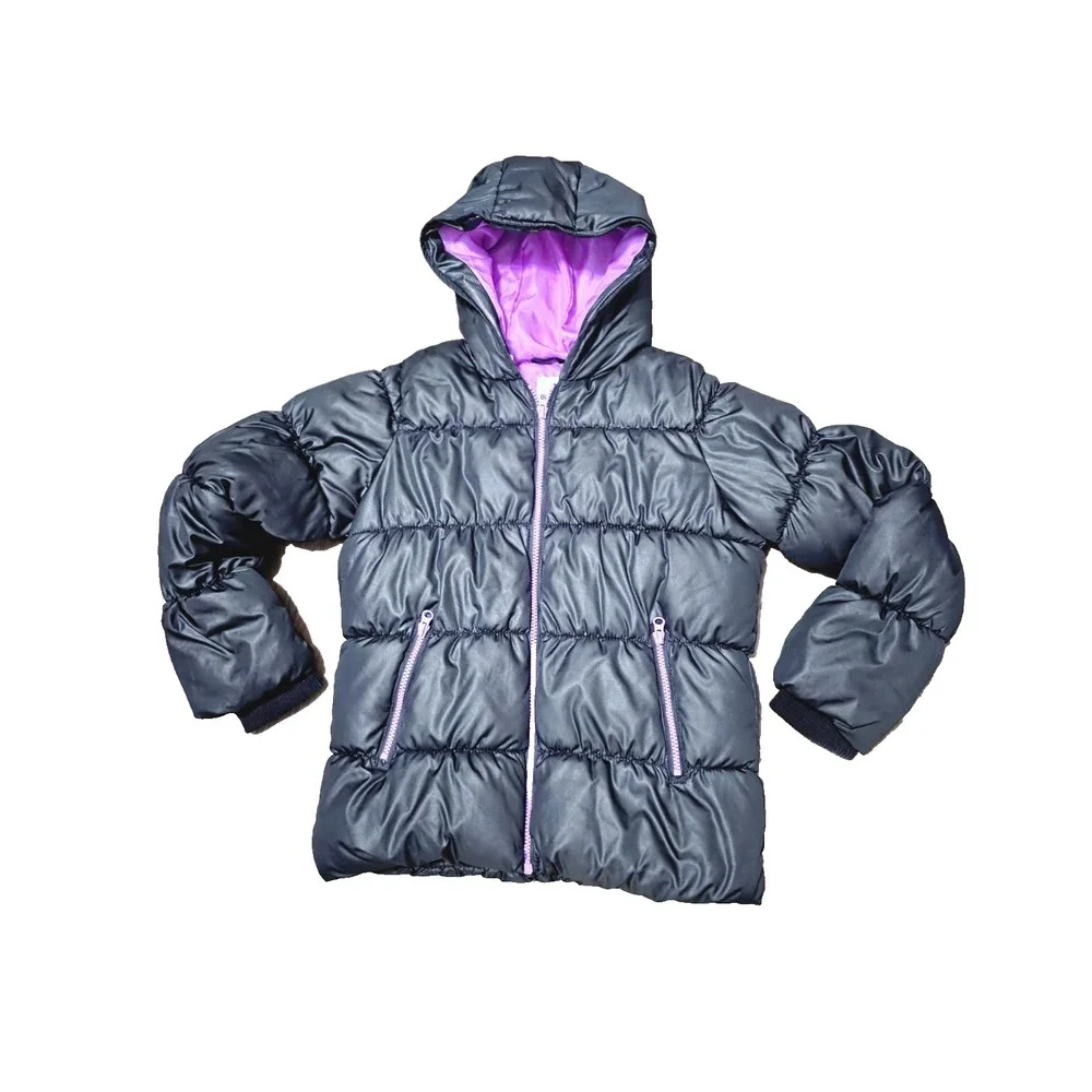 Old Navy Girl's Frost-Free Quilted Black Jacket Hooded Winter Puffer Coat Sz L